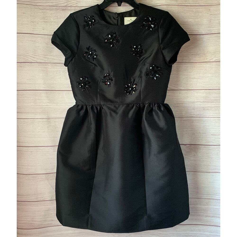 kate spade Black Embellished Short Sleeve Mini Dress